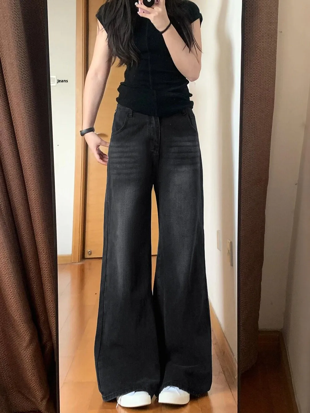 

High Waist Wide Leg Denim Jeans Women's Loose Fit plus Size Straight Leg Pants Black Grey Slimming for Pear Shaped Body Sprin...