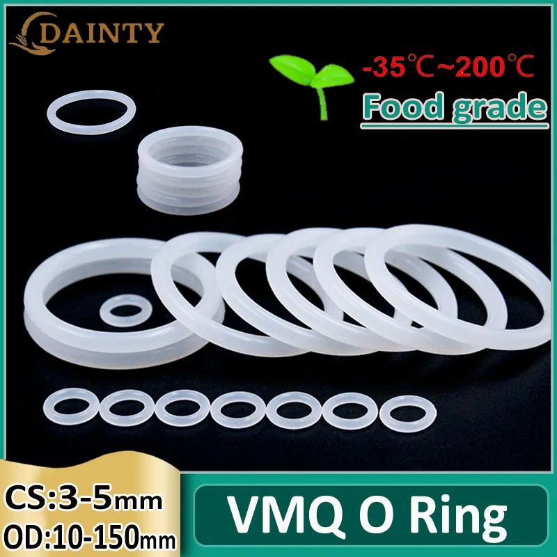 CS 3/3.5/4/5mm OD 3~150mm Food Grade Silicone O Rings White Rubber Sealing Gaskets VMQ O-ring Waterproof 1/2/4/5/10Pcs