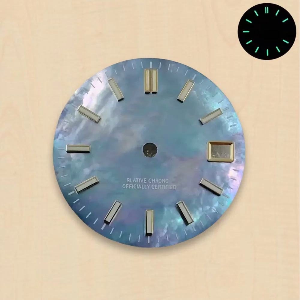 men's watch Dial 28.5mm S Dial Fritillaria Dial Fit NH35 Japanese Movement Green Luminous Dial 28.5MM nh35 Watch Accessories