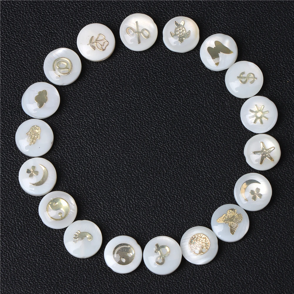 Shell Bronzing Moon Star Hearts Bead Charm Round White Freshwater Pearl of Shell Bead for Jewelry Making Diy Necklace Accessory