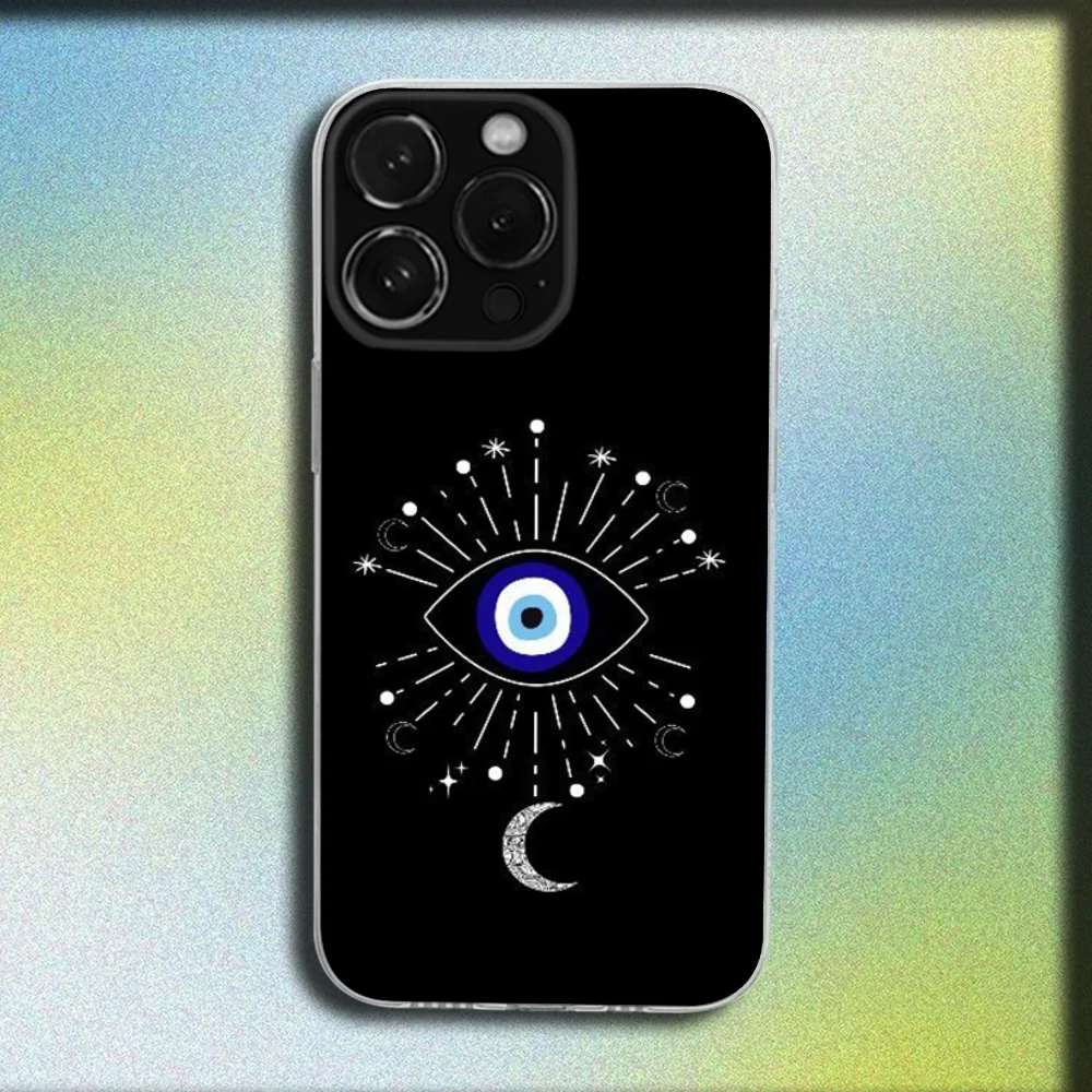Türkische Lucky Blue Evil Eye Handyhülle für iPhone 16,15,14,13,12,11 Plus,Pro,Max,XR,XS,X,Plus,SE,Mini Transparente Softcover
