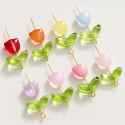 30pcs 9mm Tulips Flower Lampwork Beads Combination Multicolor Glass Flora Beads Loose Beads For DIY Bracelets Making Wholesale