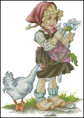 Amishop Top Quality Lovely Cute Counted Cross Stitch Kit Girl With Goose Luca-s Luca B1047