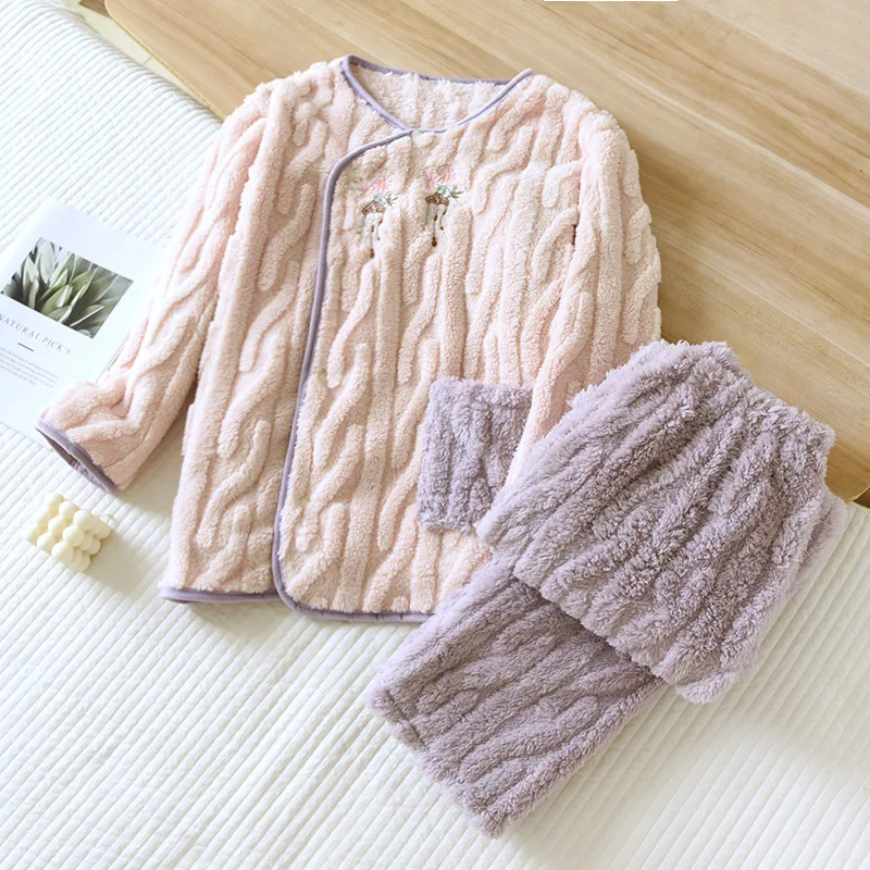 Flannel Sleepwear Women\'s Pajamas Homewear Nightwear For Woman Pyjama Set Winter Thickened Warm Room Wear Nightie Home Suit