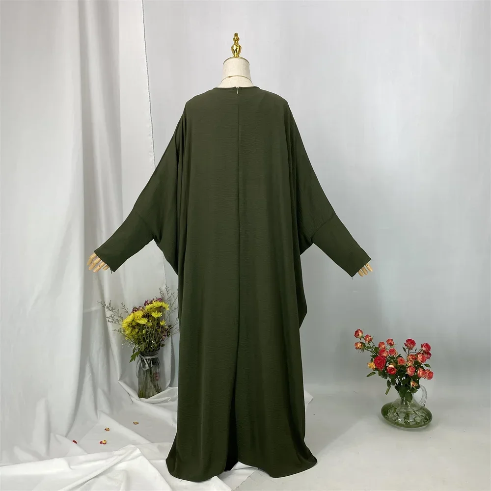 2026 moda mujer Ramadán mangas de murciélago vestido musulmán arrugado crepé Abaya Dubai Islam ropa Turquía Kaftan Eid Kebaya Vestidos
