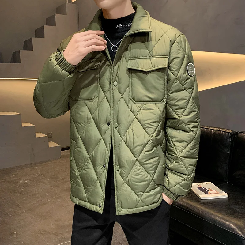 Veste en coton à col rabattu pour hommes, Parkas décontractées pour hommes, Streetwear monochrome, Coupe-vent, Haute qualité, Document, Mode d'hiver, Chaud