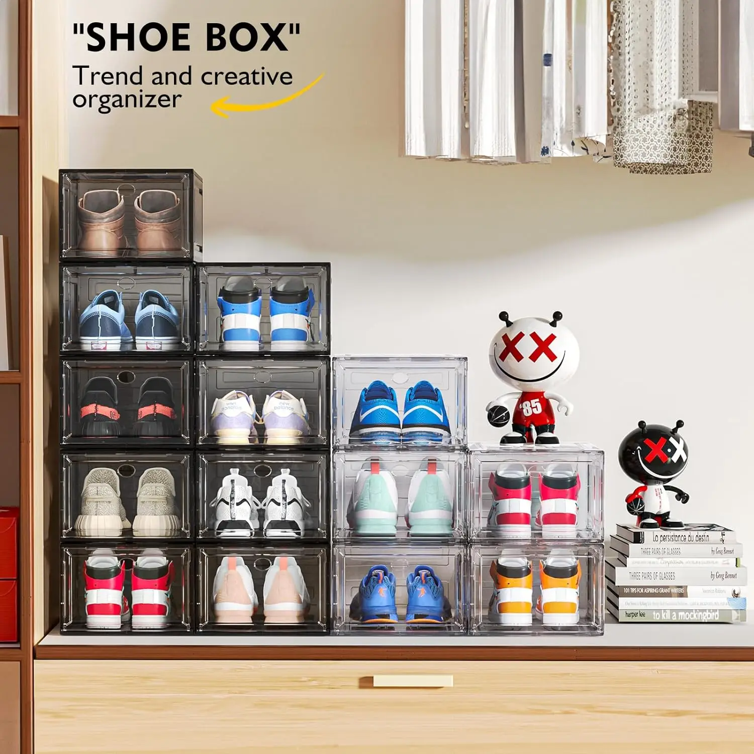 Imagem -05 - Empilhável Organizador de Armazenamento de Sapato de Plástico Transparente Upgrade Harder Solid Shoe Boxes Sneaker Storage Pack