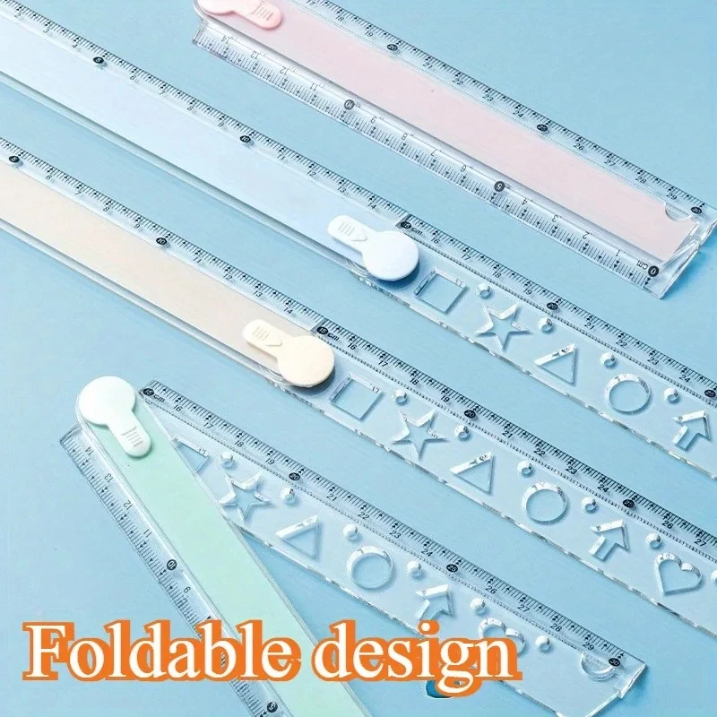 Multi functional folding ruler, transparent proportional portable design, home office geometric drawing measurement