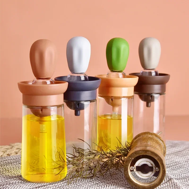 Portable Kitchen Oil Bottle Silicone Brush Control Quantitative with Barbecue Spray Bottle for BBQ Cooking Baking Oil Dispenser