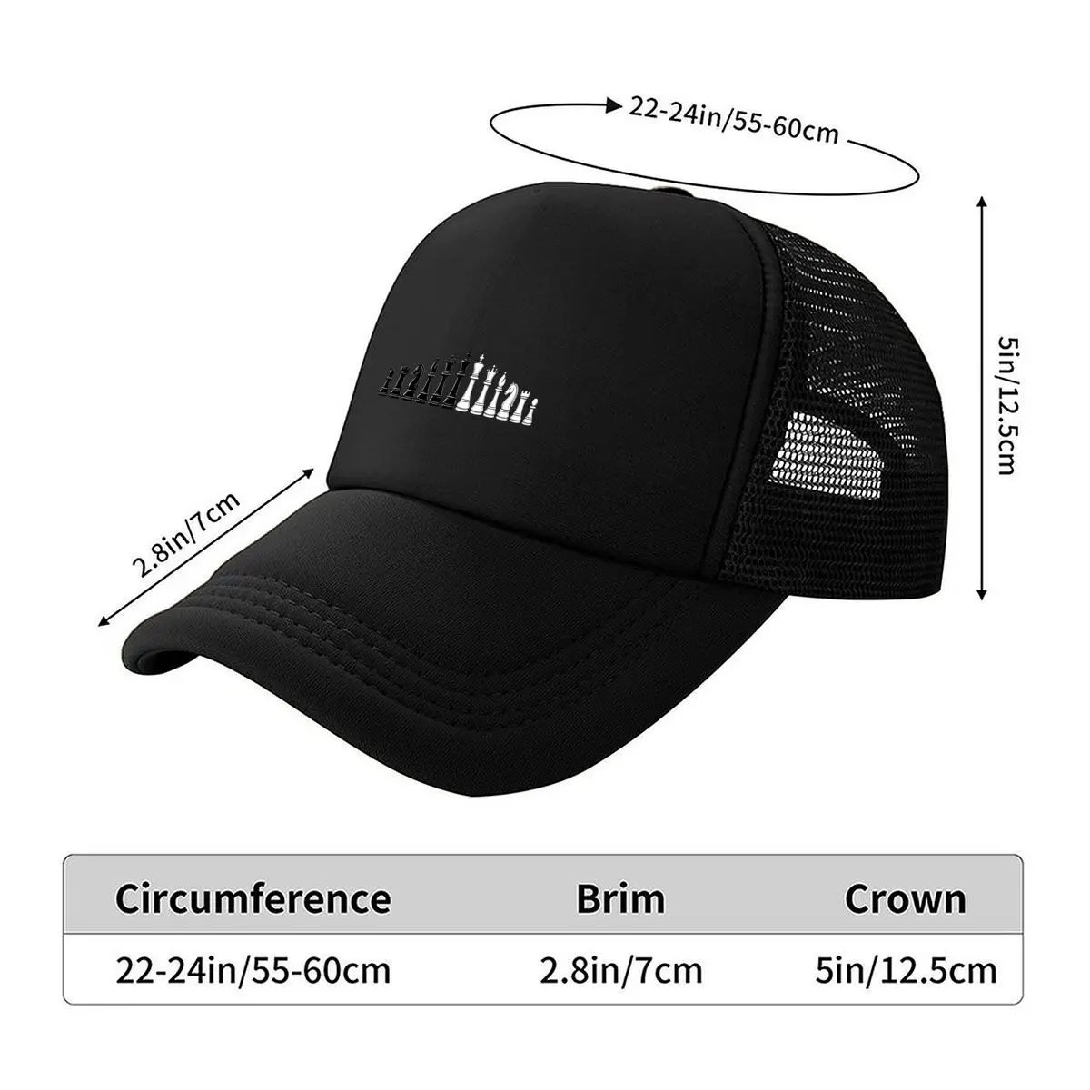 Black And White Chess Piece Lineup Mesh Baseball Cap For Womens Unisex Female Beach Dad Hat Hip Hop view 2