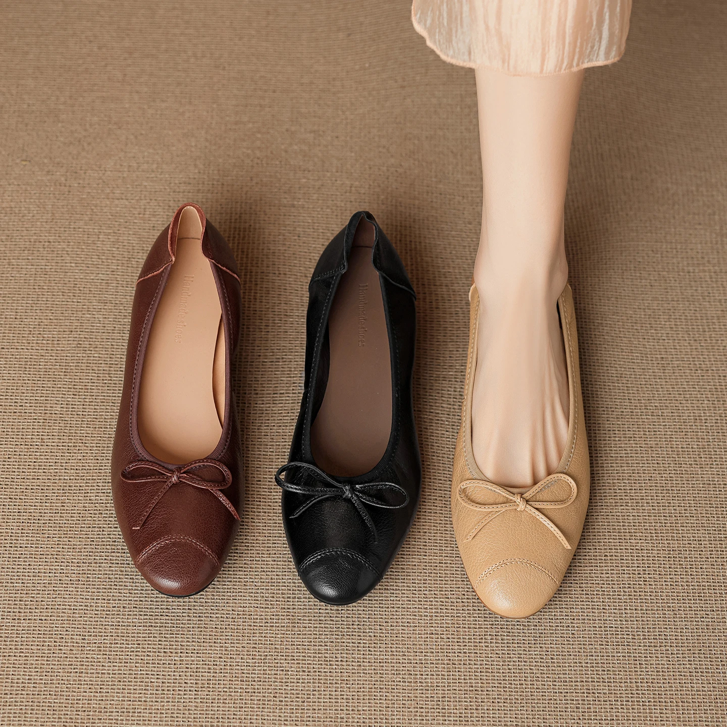 2026 new spring autumn women pumps natural leather 22-25 cm soft sheepskin+pigskin round toe butterfly-knot women shoes fashion