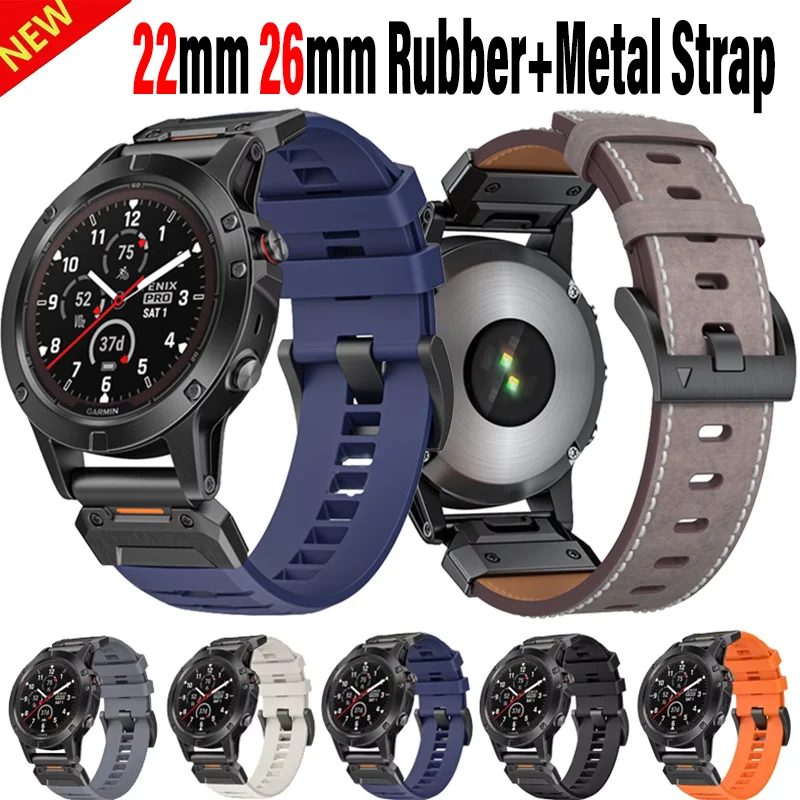 Ajuste rápido 22mm 26mm goma + correa de Metal para Garmin Fenix 8 E 7 7X 6X GPS 6X Pro 5X GPS Epix Pro pulsera Fenix 8 51mm 47mm Correa