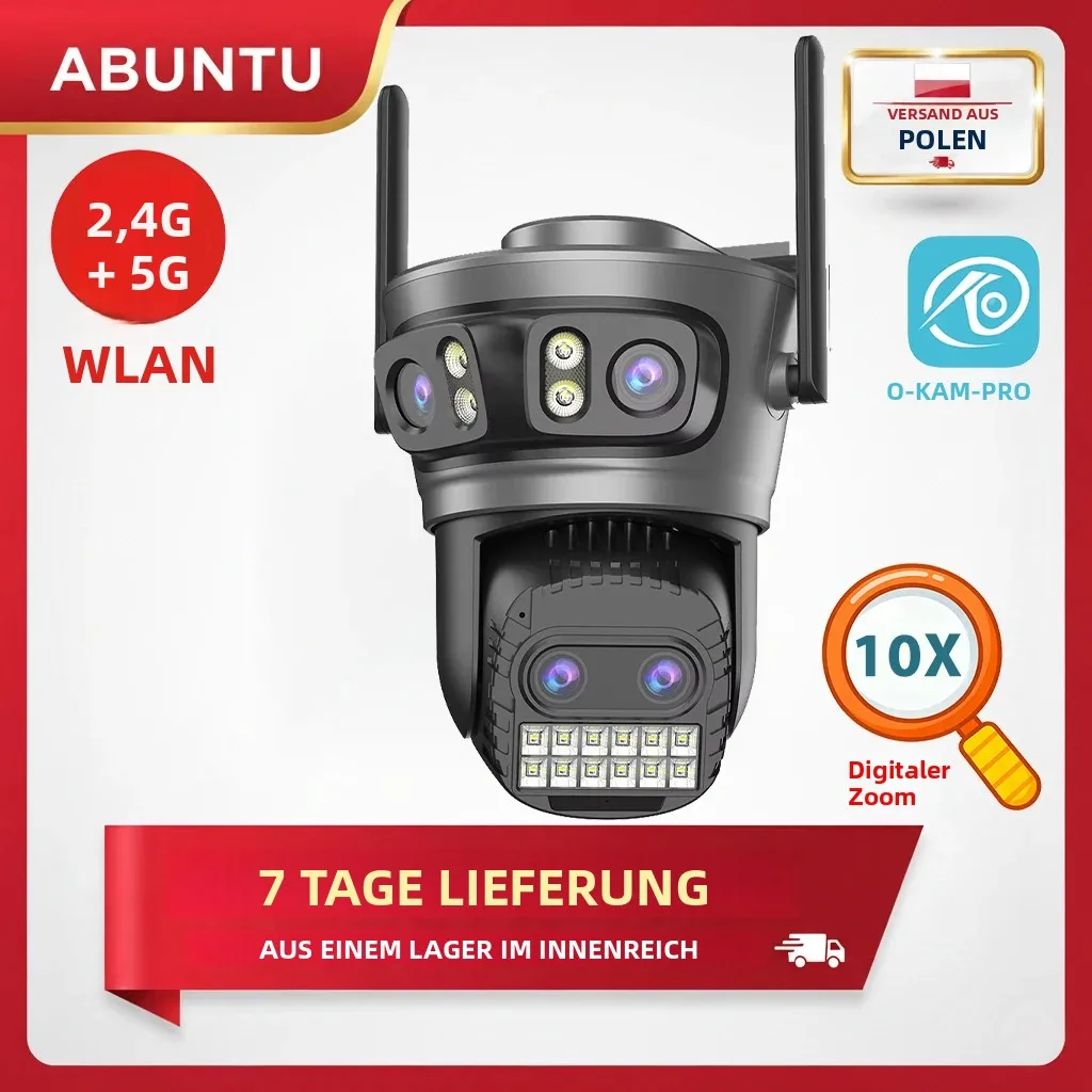 20MP 10K WiFi Überwachungskamera 10X Digitalzoom Vierobjektiv Vier Bildschirme Außenüberwachungskamera Menschenerkennung Nachtsicht
