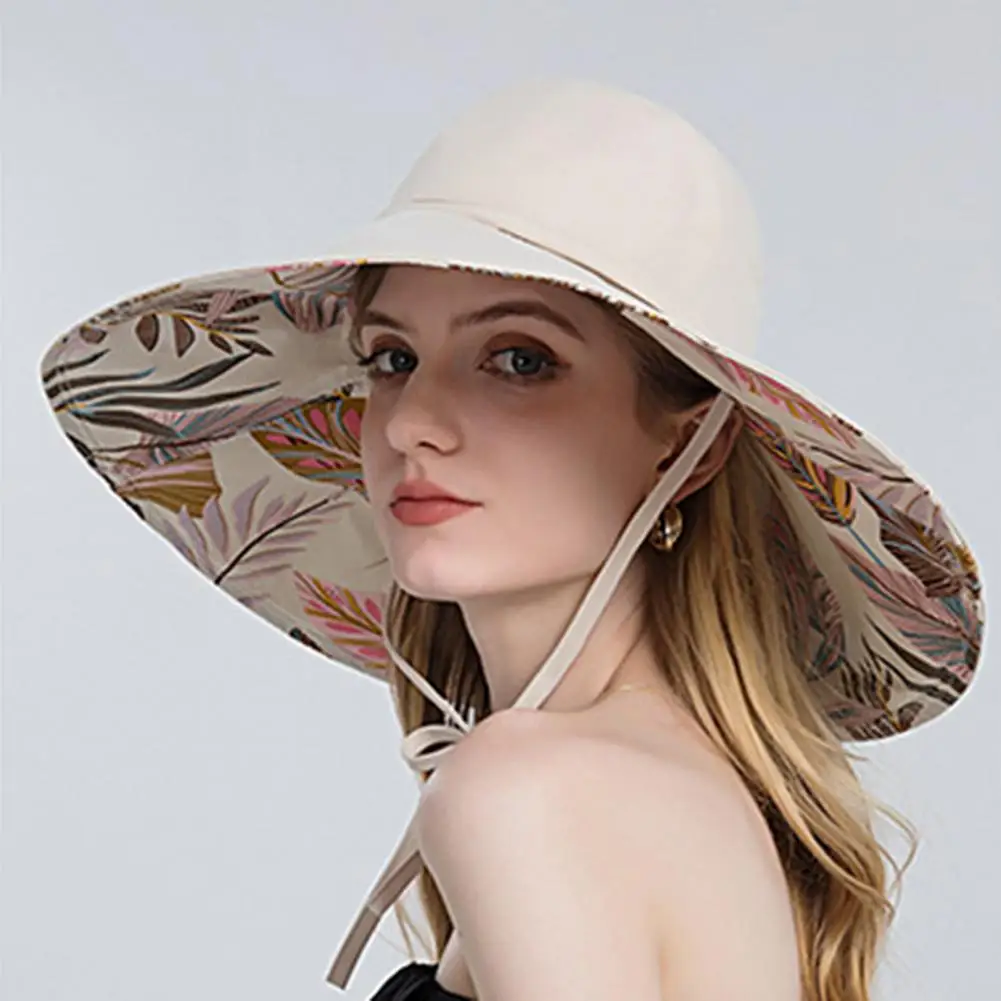 

Sun Visor Hat Sun Protection Washable Comfortable Leaf Print Summer Hat Adjustable Fine Sewing for Women