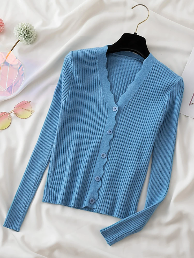 Sweater Knitted Cardigan Button Jacket 2023 Autumn Winter V-neck Long Sleeve Casual Tops For Women Sweater Green