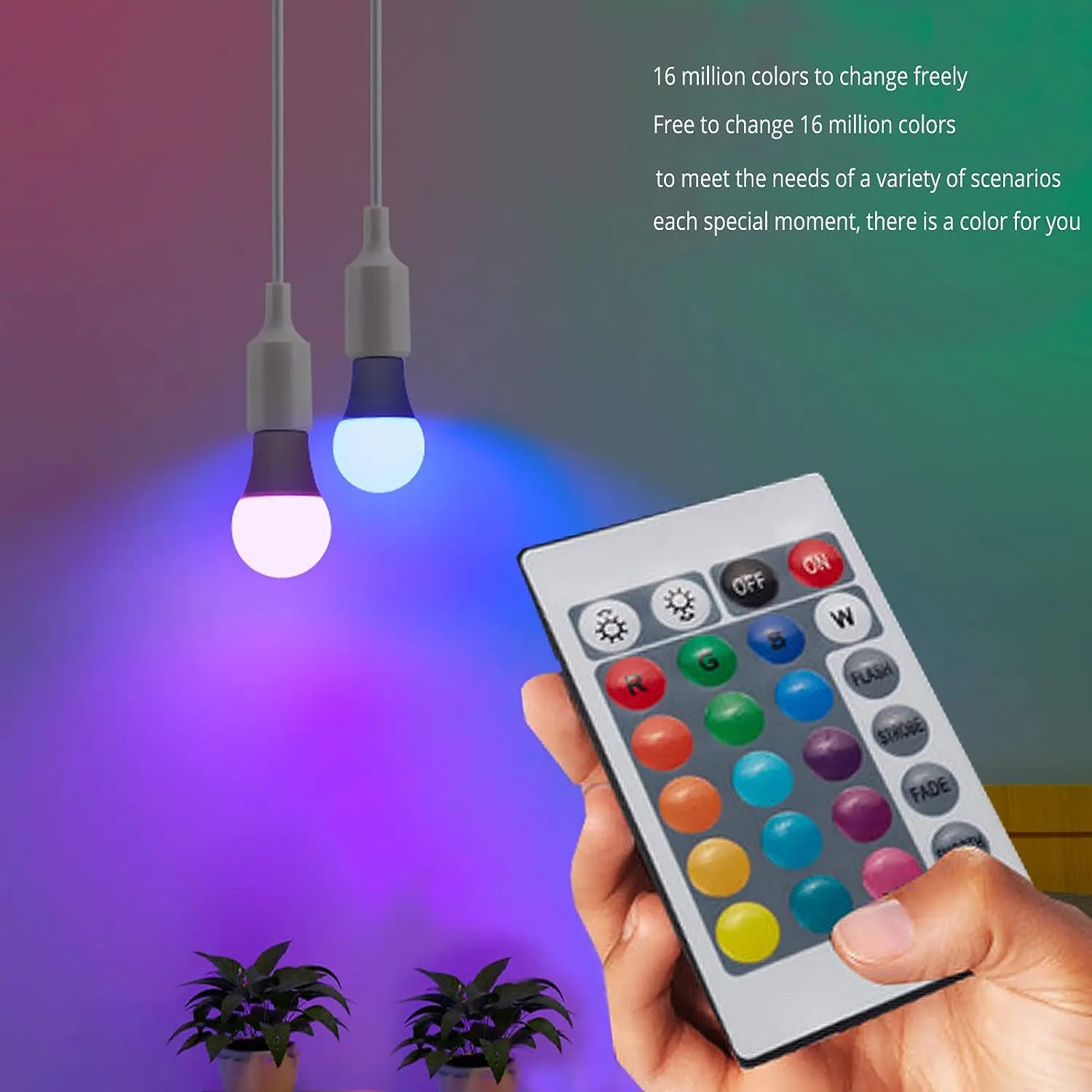 RGB LED Bulb 16 Colors Multicolor A65 E27 Base 220V Dimmable Household Lighting with 24 Key Remote Control for Atmosphere Neon