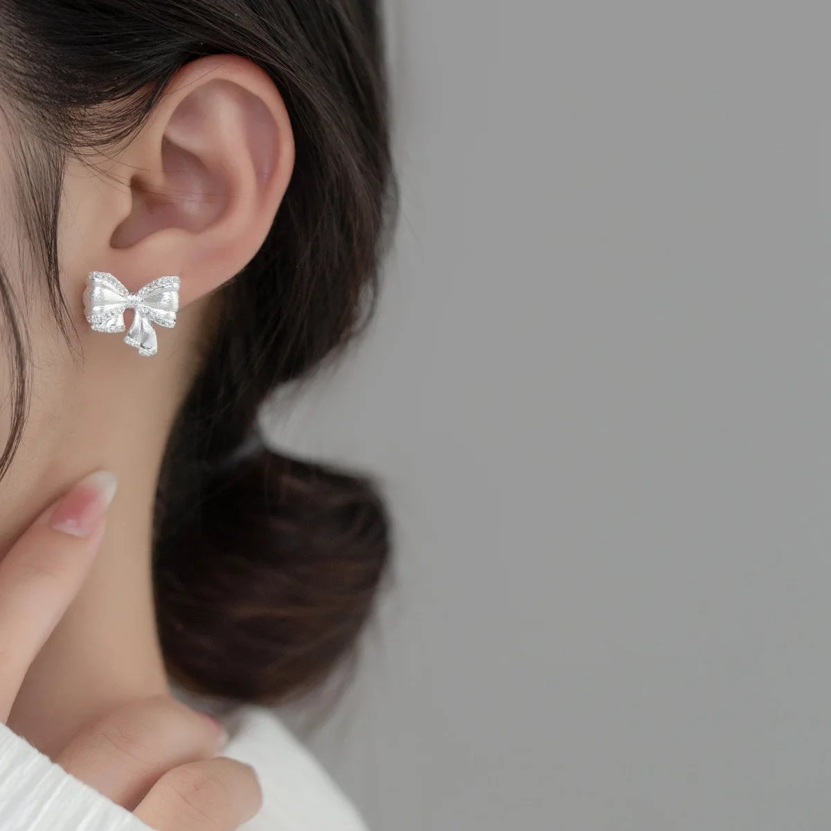 

Bowknot Ring S925 Pure Sterling Silver Brushed Bow Earrings With Ins Style Design Female M03859 Ear Accessory Woman Jewelry