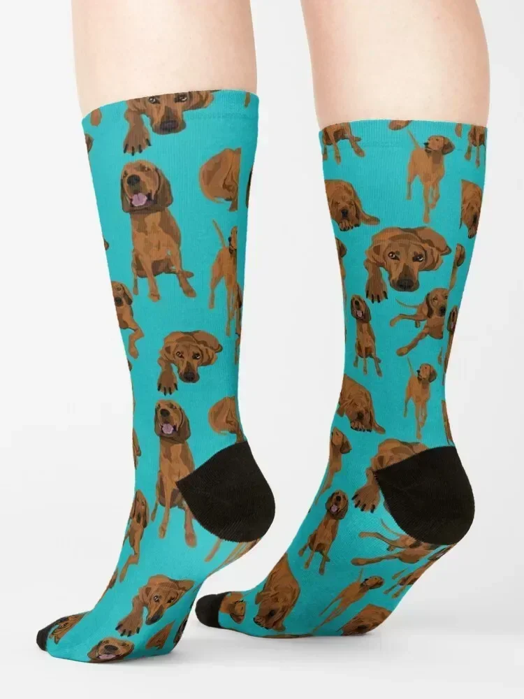 Redbone Coonhound on turquoise Socks Stockings sports stockings Toe sports designer Designer Man Socks Women's