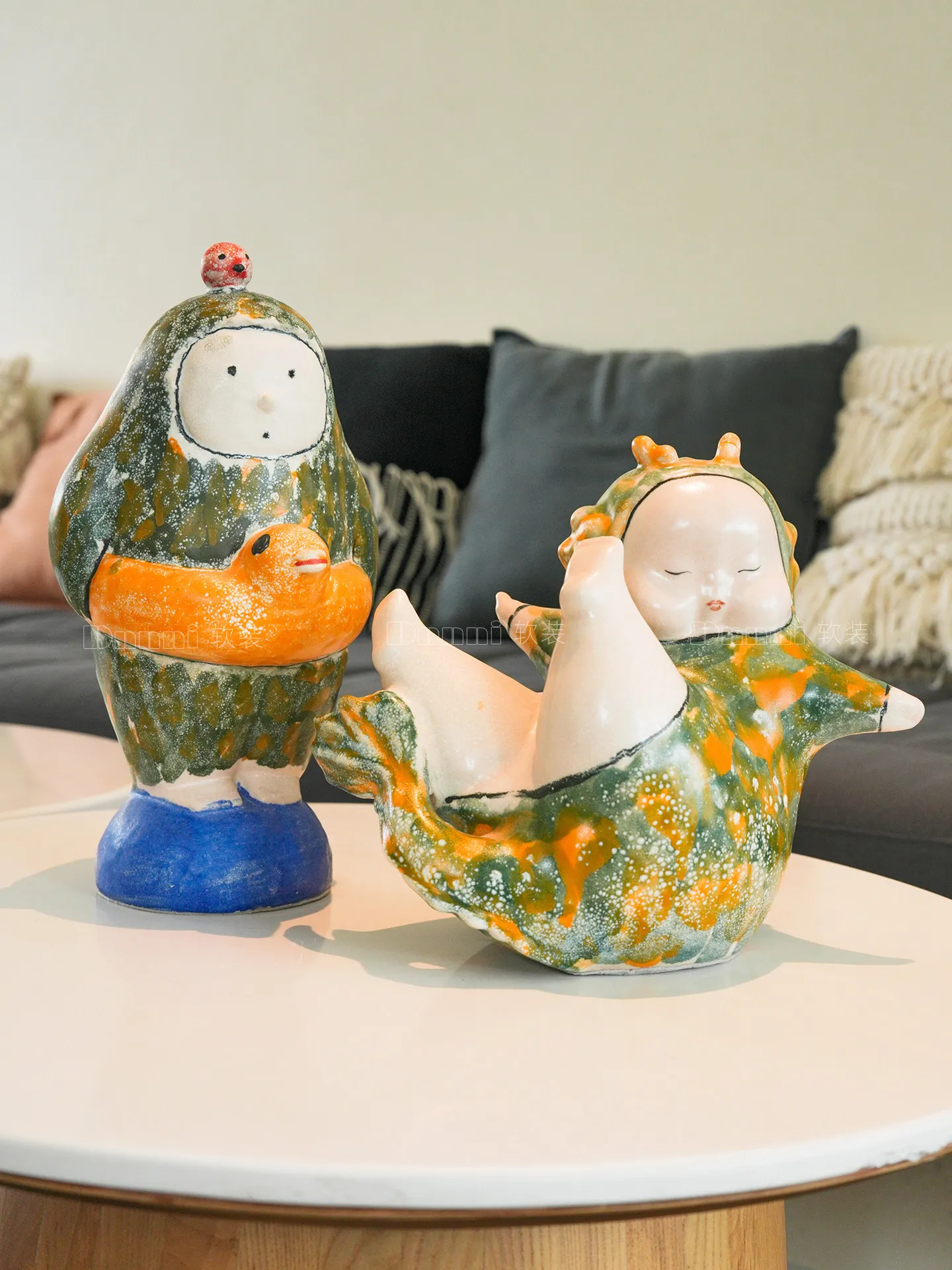 Handmade Pottery Colorful Figure Art Sculpture Living Room Window Display Cabinet Ornament