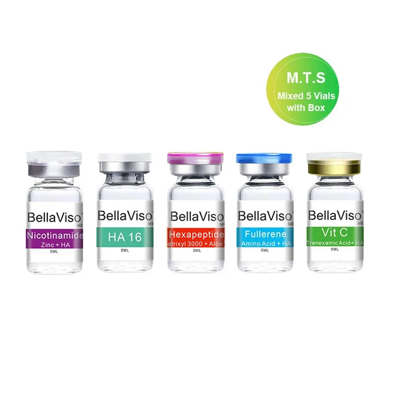 

BellaViso Mixed 5 Vials MTS Facial Serum Nicotinamide Hexapeptide Fullerene Anti Acne Whitening Anti Wrinkle Skincare Essence