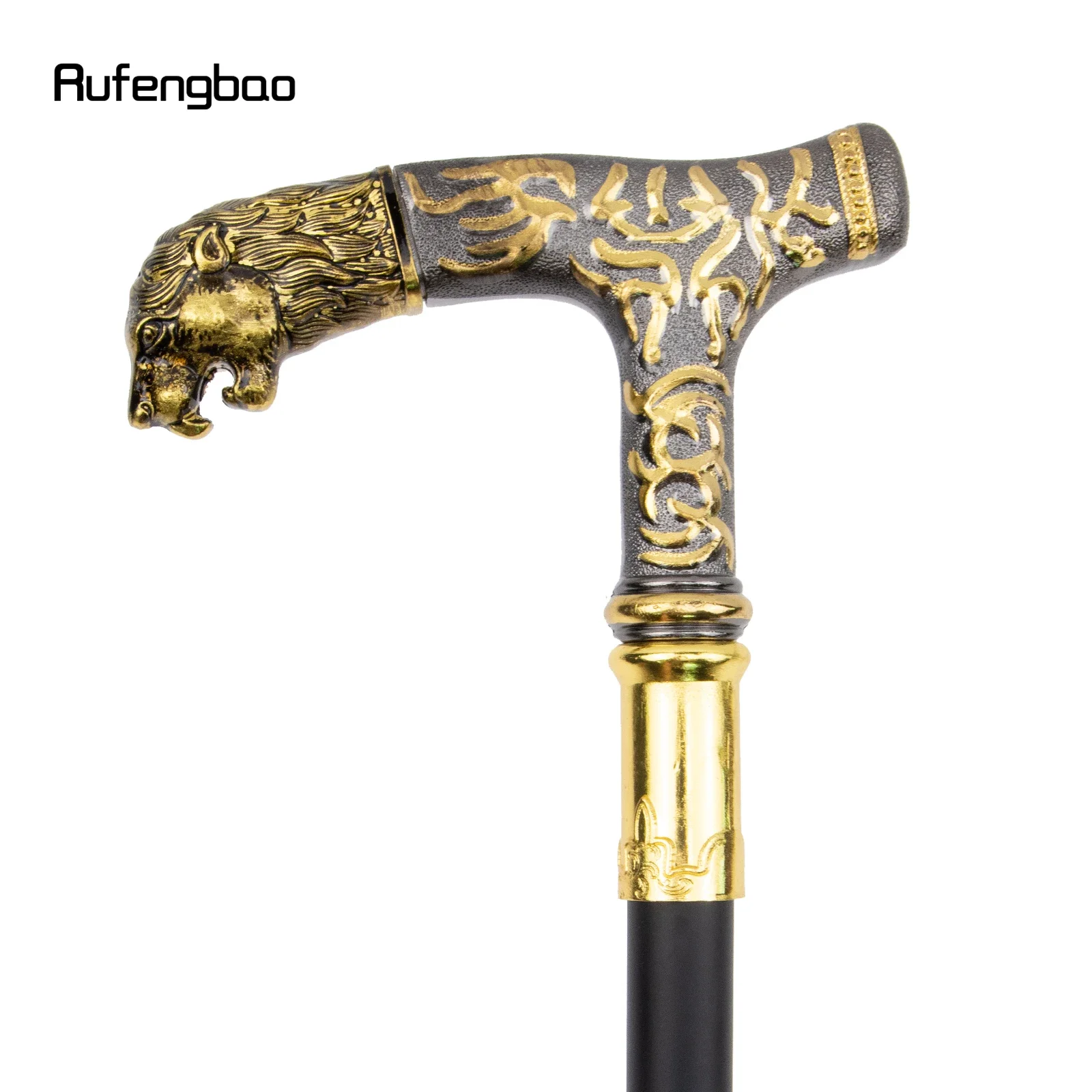 Golden Black Lion Luxury Pattern Walking Stick Party Fashion Elegant Walking Stick Decorative Cospaly Cane Knob Crosier 90cm