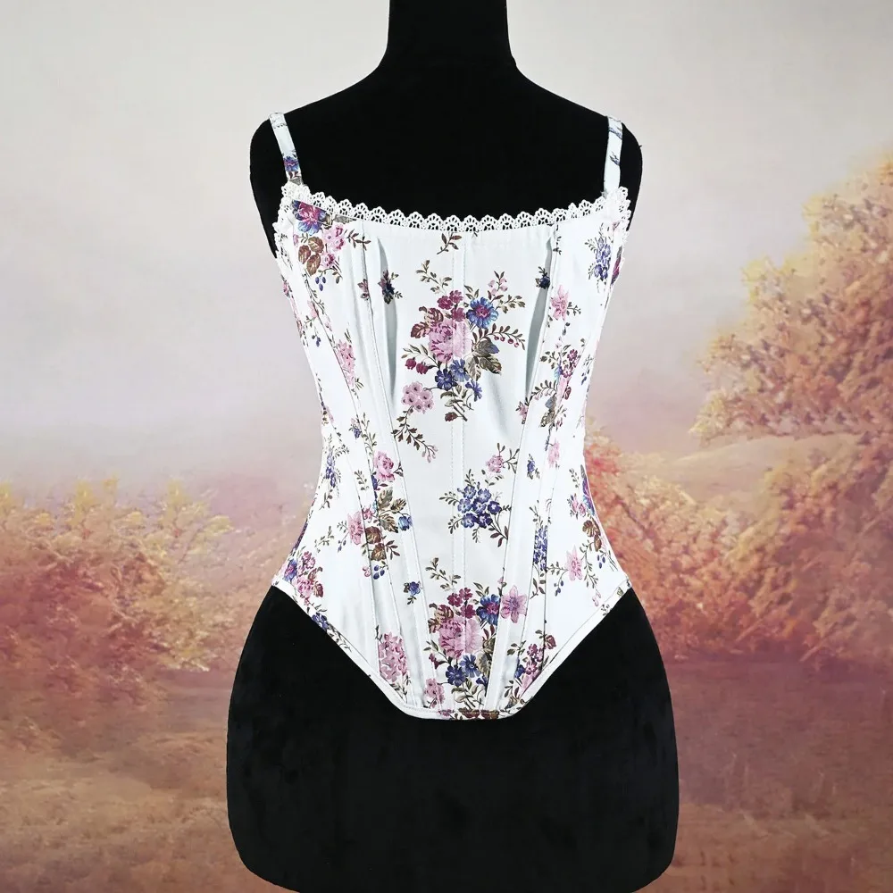 

Женский корсет с принтом, жилет, винтажные бюстье Fajas, цветочный лиф на шнуровке, модное нижнее белье в стиле Лолиты, укороченные топы-трубы
