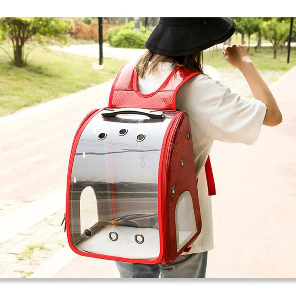 Pet Trolley Backpack Carrier For Cat Portable Outside Transparent Cat Carrier Both Shoulders Knapsack Ventilation Draw Bar Box