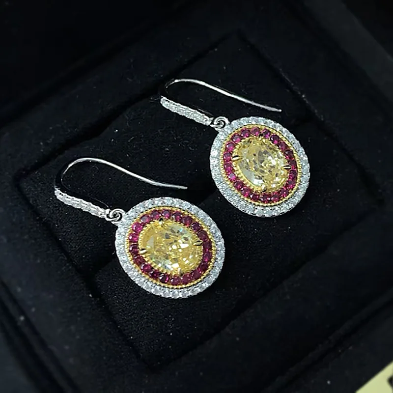 S925 Silver Ear Stud Yellow Zircon 7 * 9 Small and Versatile Earring Jewelry for Time Merchants