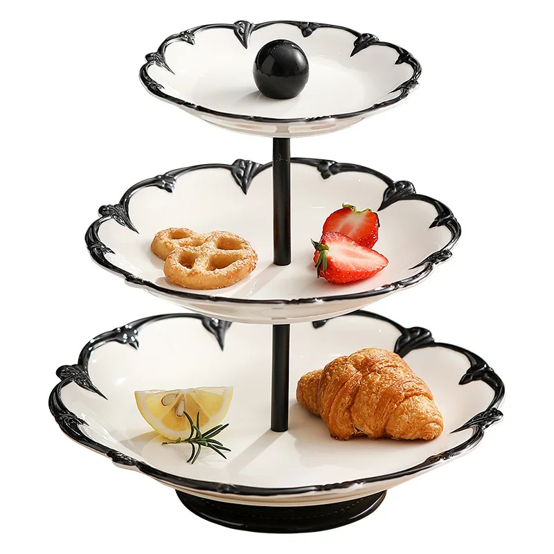 

Embossed multi-layer fruit plate, living room household snack display plate, light luxury high-end dim sum plate ornament