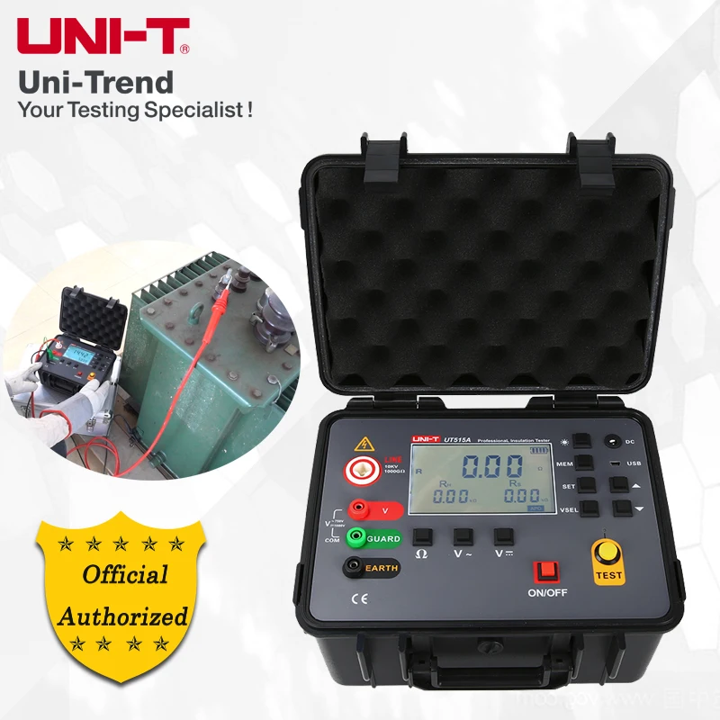 UNI-T UT515A Portable High Voltage Digital Insulation Resistance Tester Output 10kV/1000GΩ; Data Storage/PC Communication