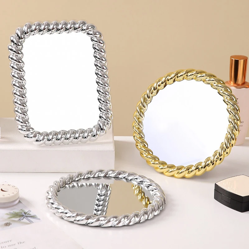 Miroir de maquillage de luxe rétro européen en métal, carré et rond, pour la maison, le bureau, le dortoir