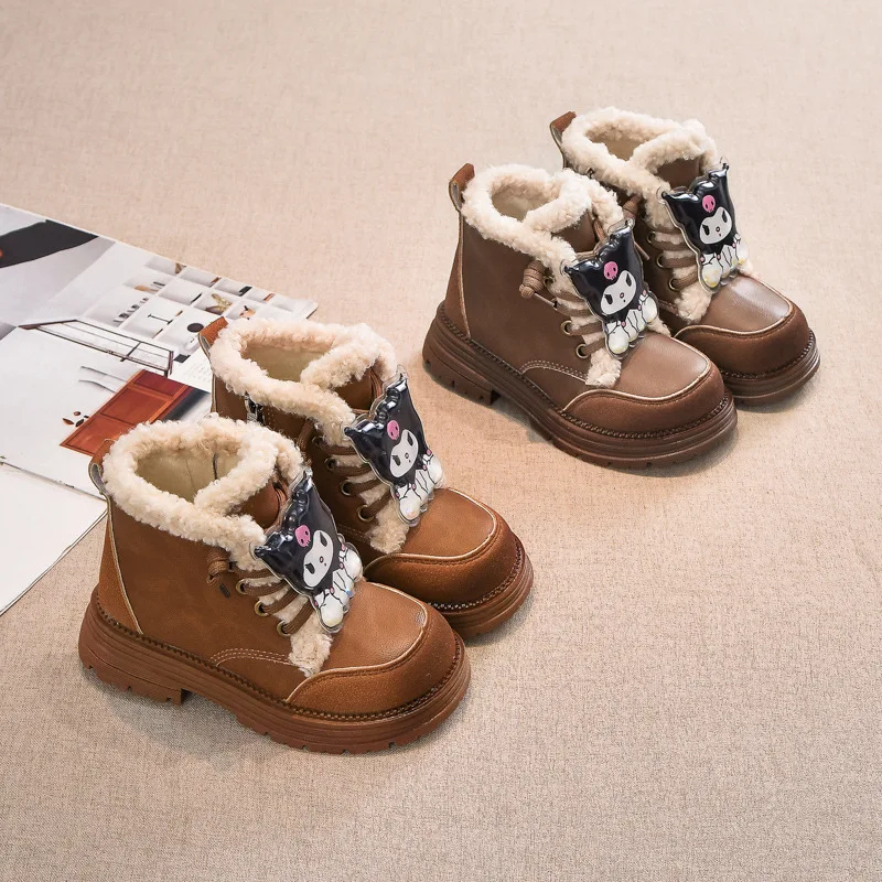 

Hot Sanrio Kuromi Girl Winter Fashion Thicken High Top Boots Student Fleece-Lined Child Non-Slip Wear-Resistant Cotton Shoes New