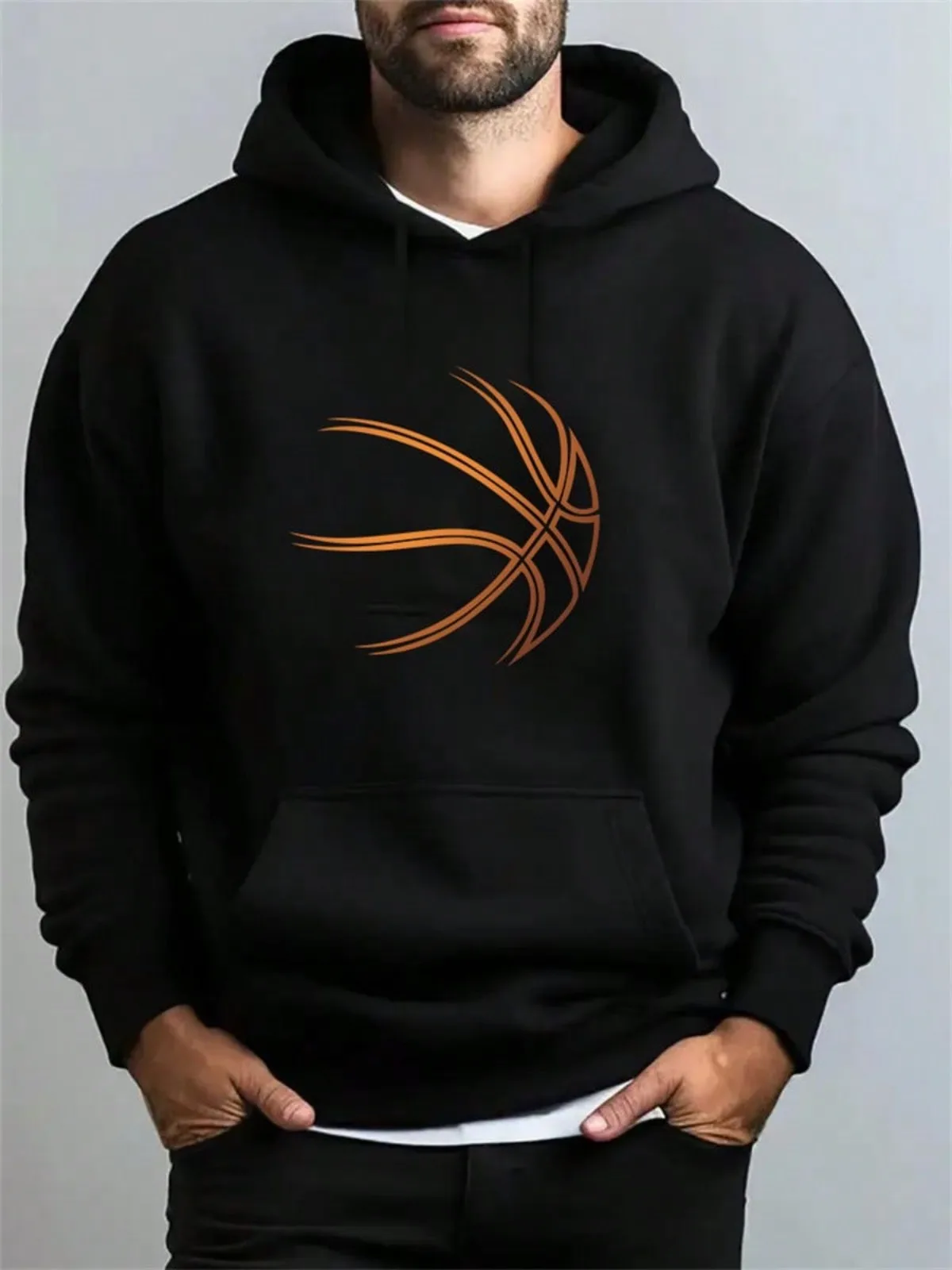 

Мужская модная повседневная удобная толстовка с баскетбольным принтом и флисовыми карманами, подходит для праздничных подарков, повседневная одежда, топы