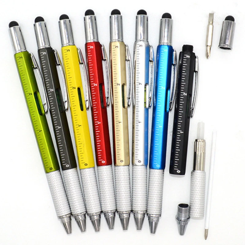 1 Piece 6 in 1 Multitool Tech Tool Pen Gifts for Men with Ballpoint Pen, Ruler, Screwdriver, Stylus, Level Gauge