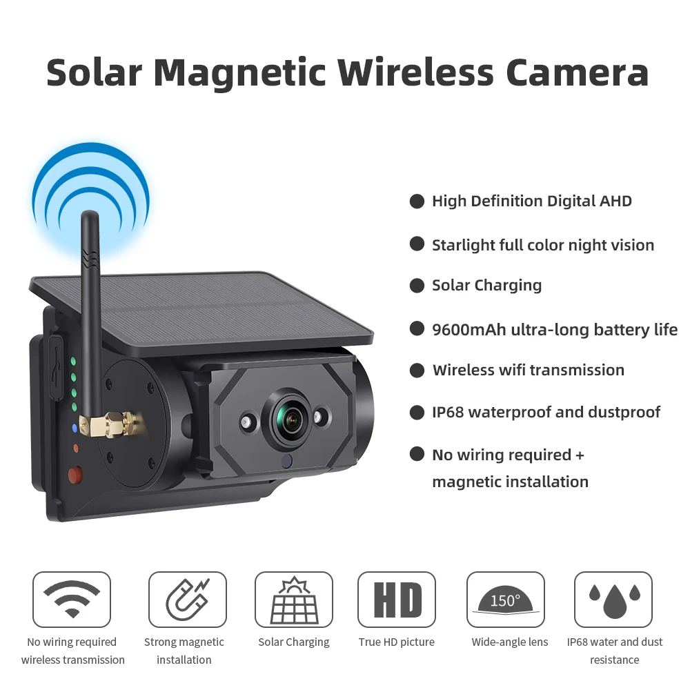 Magnetic WiFi Solar Battery 7 Inch Dash Cam AHD Split Screen DVR System for Car RV Trailer Vehicle Security Wireless RV Solar