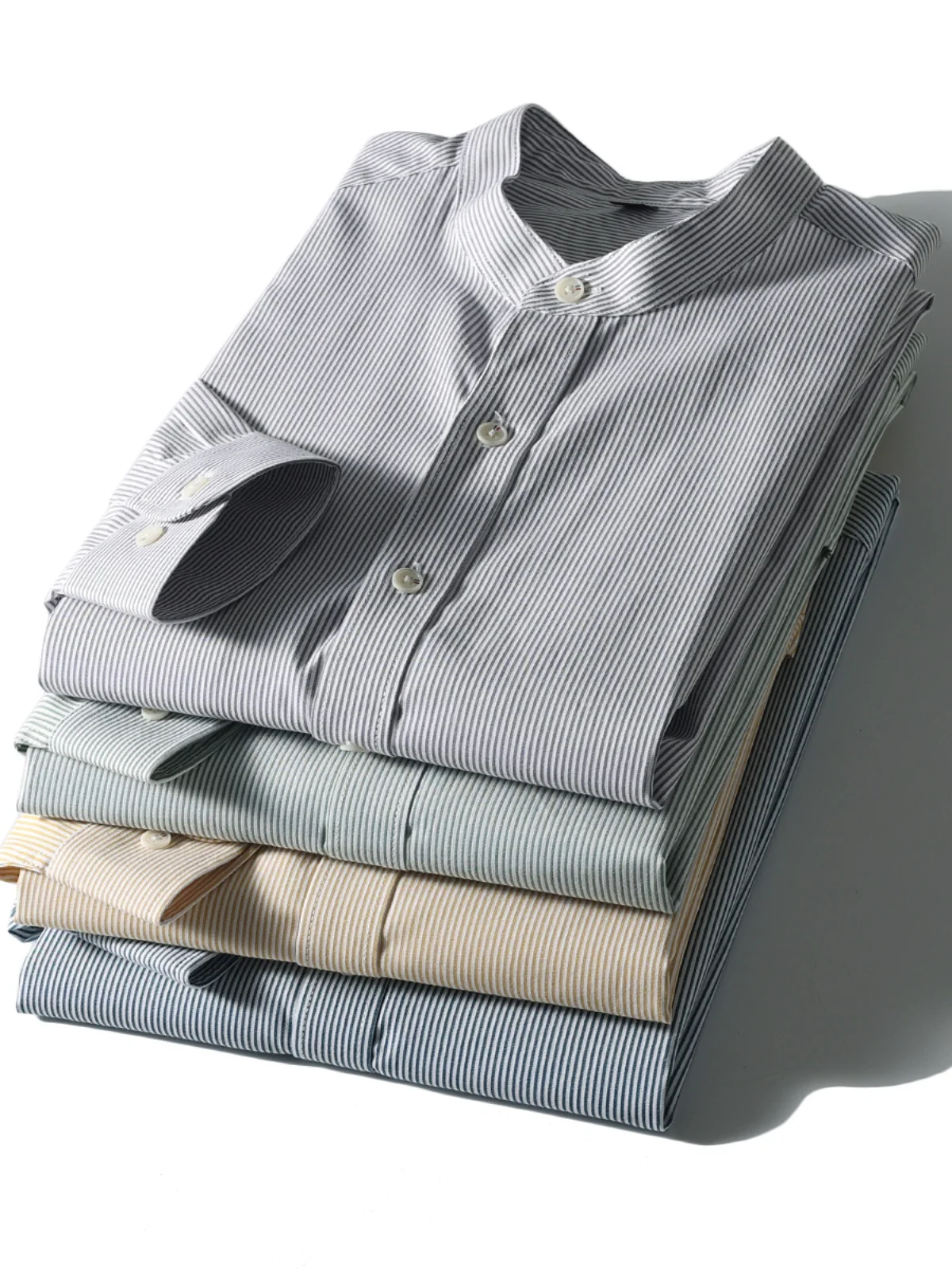 

Stripe Pattern! Color Woven! Pure Cotton! Skin-friendly! Autumn Men's Stand Collar Business Casual Long Sleeve Shirt
