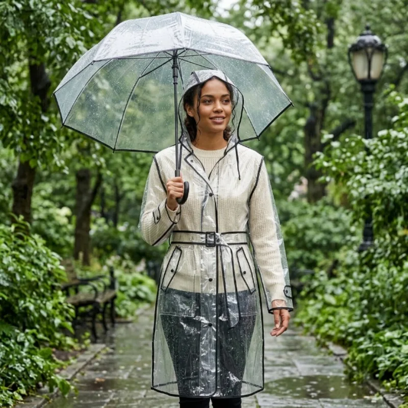 1-2PCS Korean EVA Transparent Raincoat Belted Windbreaker Cute Hooded Poncho for Adult Outdoor Travel Commute