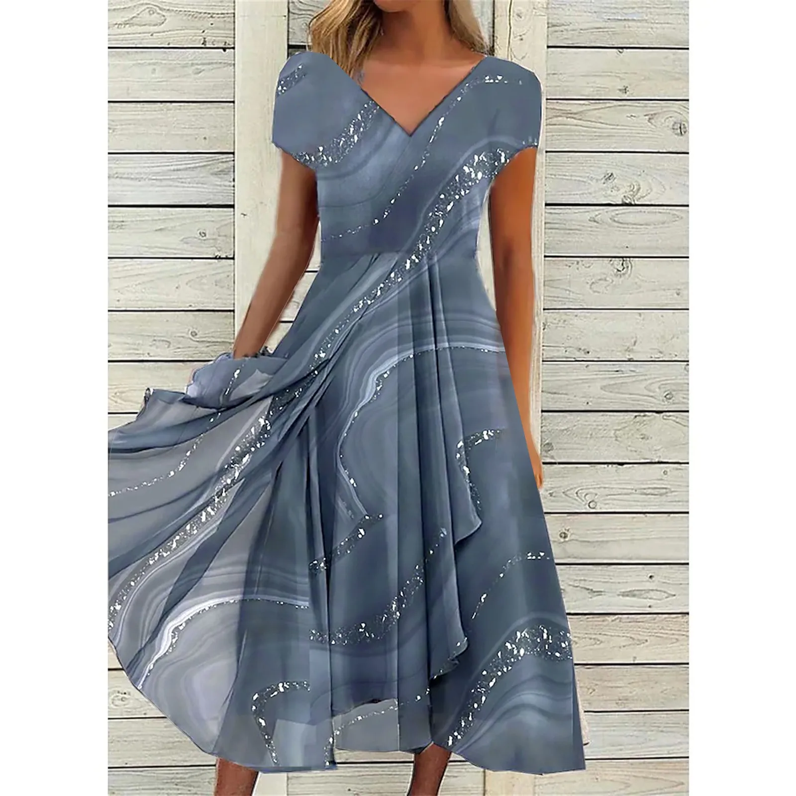 

Elegant Midi Dresses Birthday Women Summe Party Dress for Women Clothing Cascading Ruffle Irregular Short Sleeve Dress Female