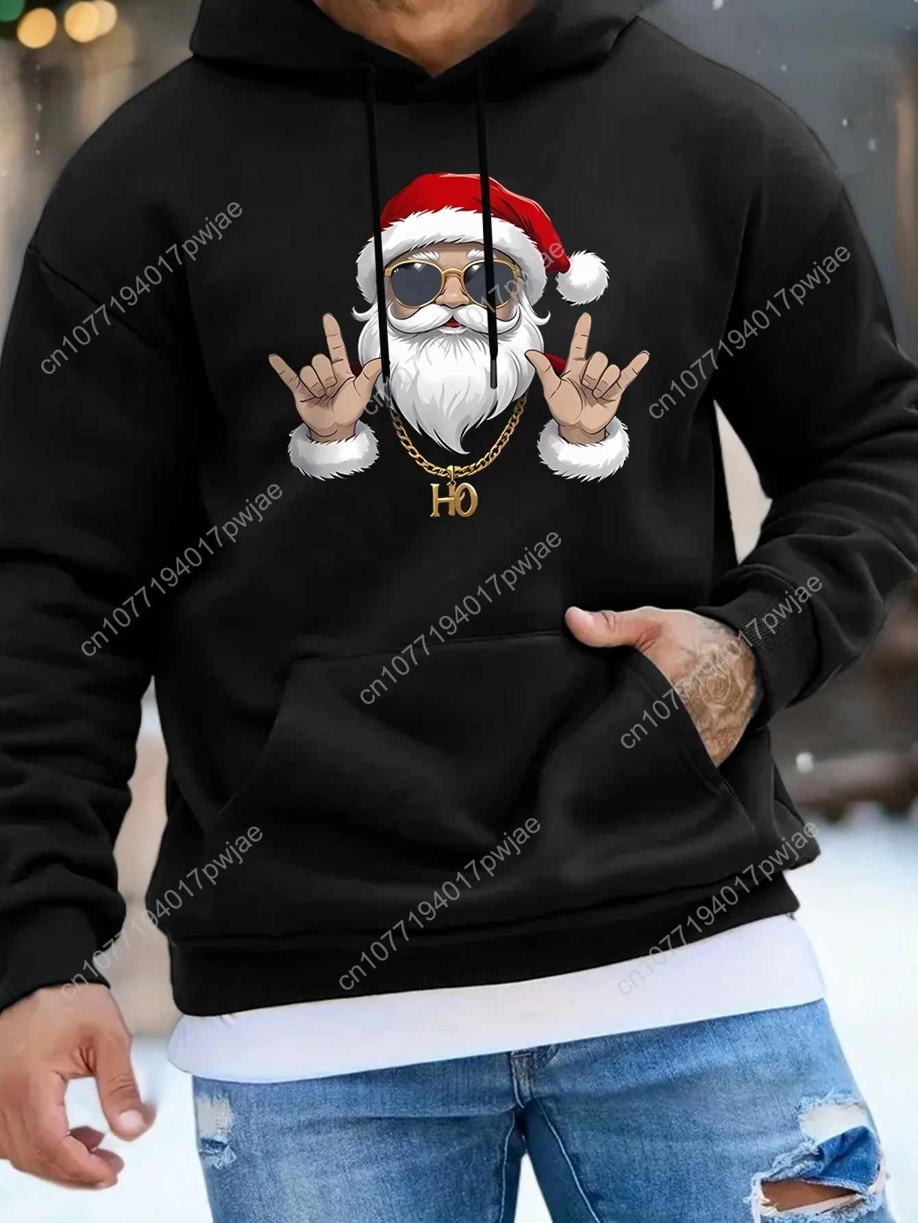 

Men's Santa Claus Graphic Hooded Sweatshirt, Red Christmas Hoodie with Santa Face & Ho Ho Ho Print, Long Sleeve Casual Pullover,