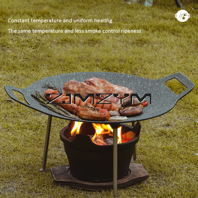 

Round Grill Pan Thick Cast Iron Frying Pan Flat Pancake Griddle Non-stick Maifan Stone Cooker Barbecue Tray BBQ Pan