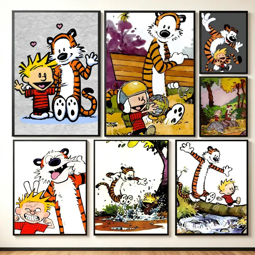 Whimsical Comic C-Calvin and Hobbes Poster Lightweight Self‑Adhesive PP Wall Decal for Study Living Room Bedroom Decor Gift