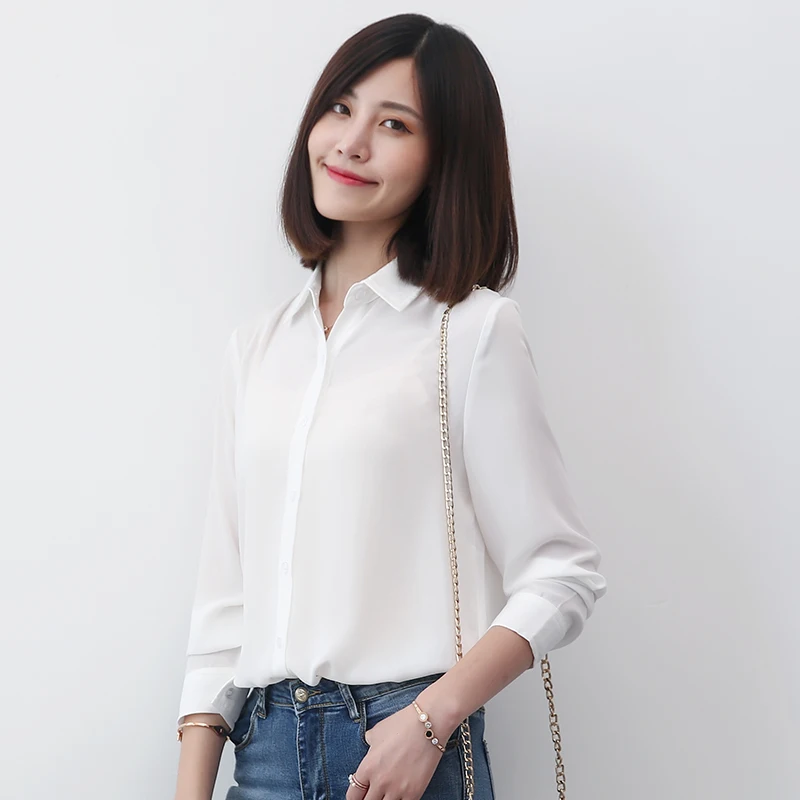 Simple Women Chiffon Shirts 2023 New Casual Multi Color Womens Tops And Blouse Fine Long Sleeve Shirt Office Female Clothes