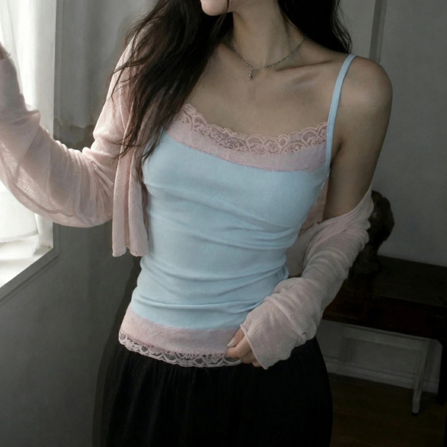 SUCHCUTE Sexy Lace Trim Patchwork Camisole For Women Y2K Summer Sleeveless Cami Tops Vacation Casual Clothes Coquette Tank 2026