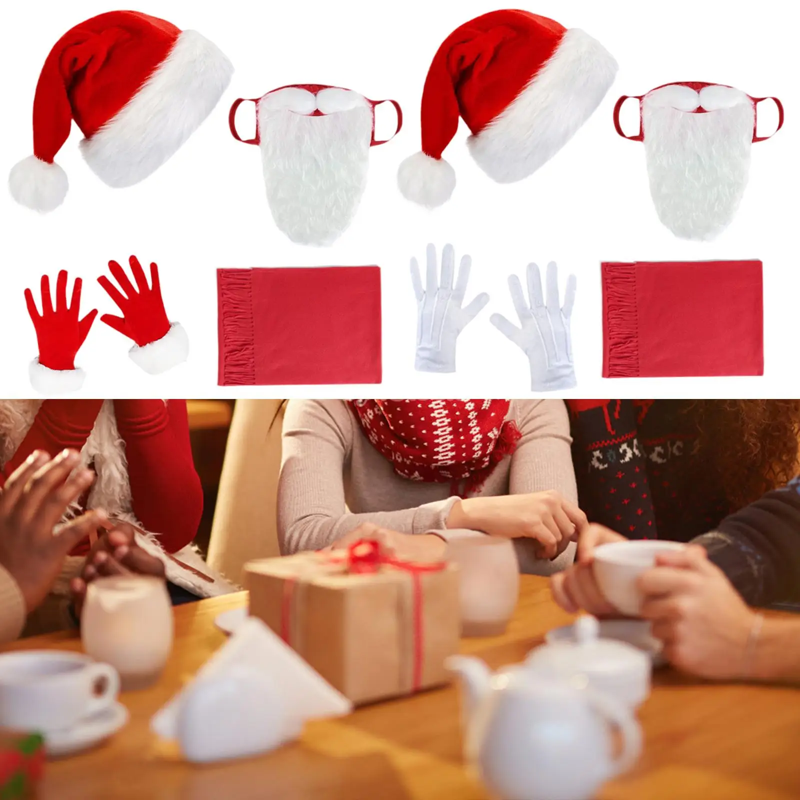 Copri barba di Babbo Natale Copri viso divertente con cappello da Babbo Natale Accessorio per costume per donne e uomini Decorazioni per bambini per le vacanze di Natale