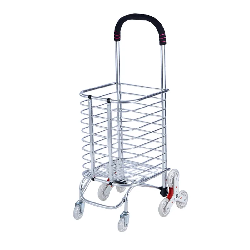 

Three-wheel Shopping Cart Compact Folding Portable Cart Saves Space Lightweight Easy to Move Aluminium Alloy Cart For Household