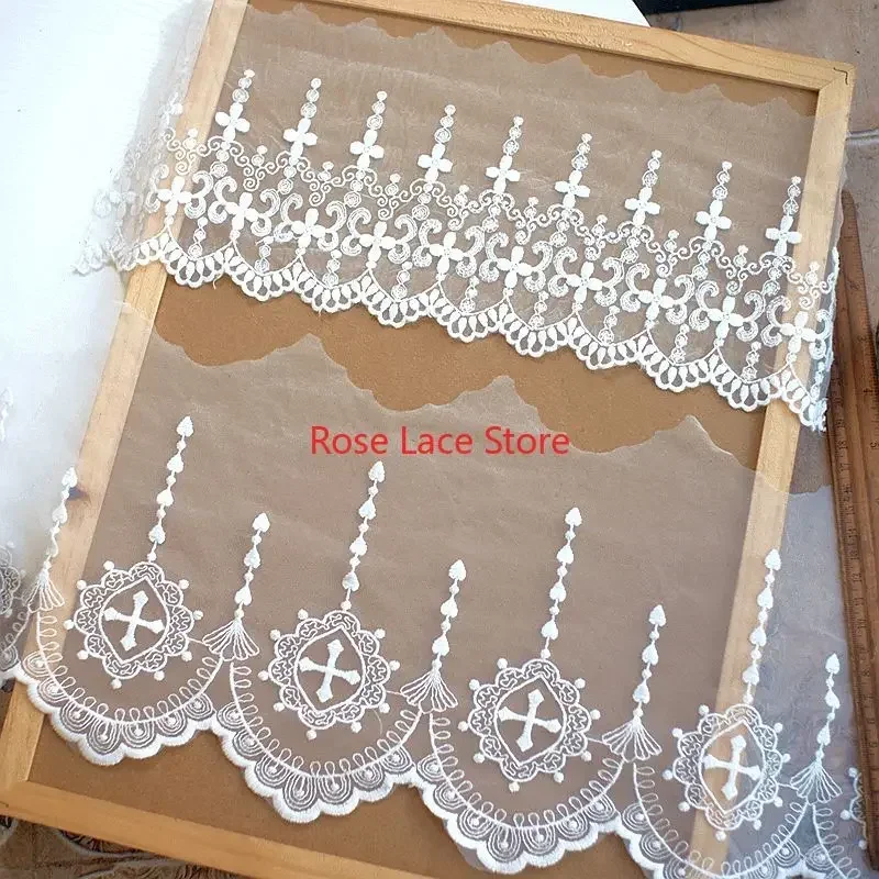 3 yards flower embroidery Lace Trim, floral Ivory soft tulle lace trim, For Doll Dress, girl dress,Wedding dress
