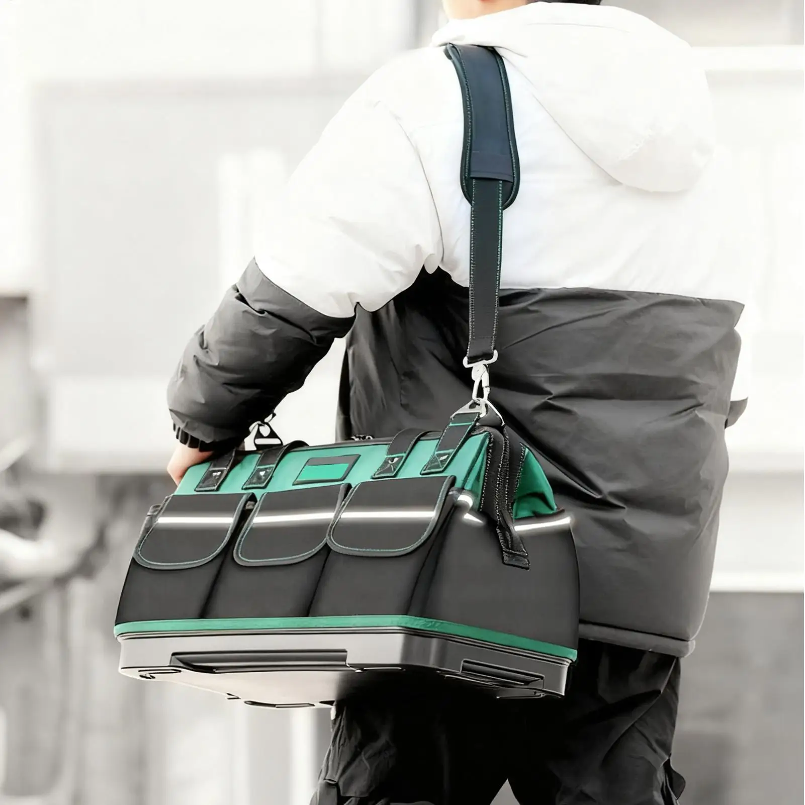 أكياس الأدوات 600D أكسفورد الحقيبة مع حزام الكتف سعة كبيرة أكياس أداة الثقيلة لعتاد كهربائي البناء العمل سيارة #4