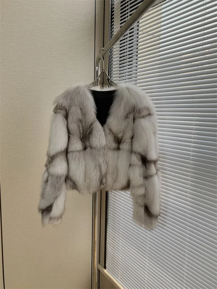 

New "Shoal Silver Bead" Fox Hair High Waist Fur Jacket Women