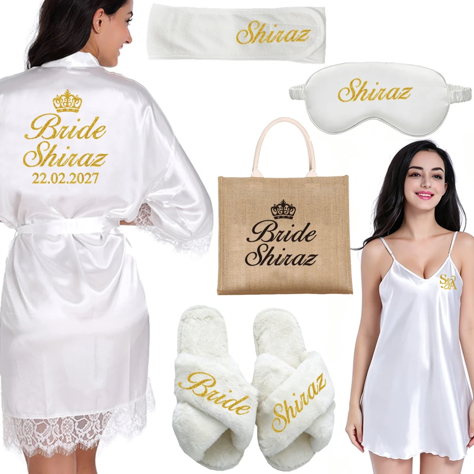 Personazied Bidal Gift Set Woman Satin Robe Bride Bridesmaid Wedding Nightdress Bathrobe