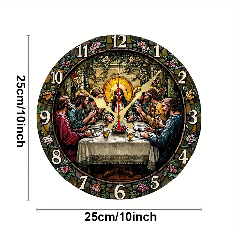 Last Supper Theme Wooden Round Silent Hanging Wall Clock, Suitable For Living Room, Office, Study Room, Bedroom, Home Decoration